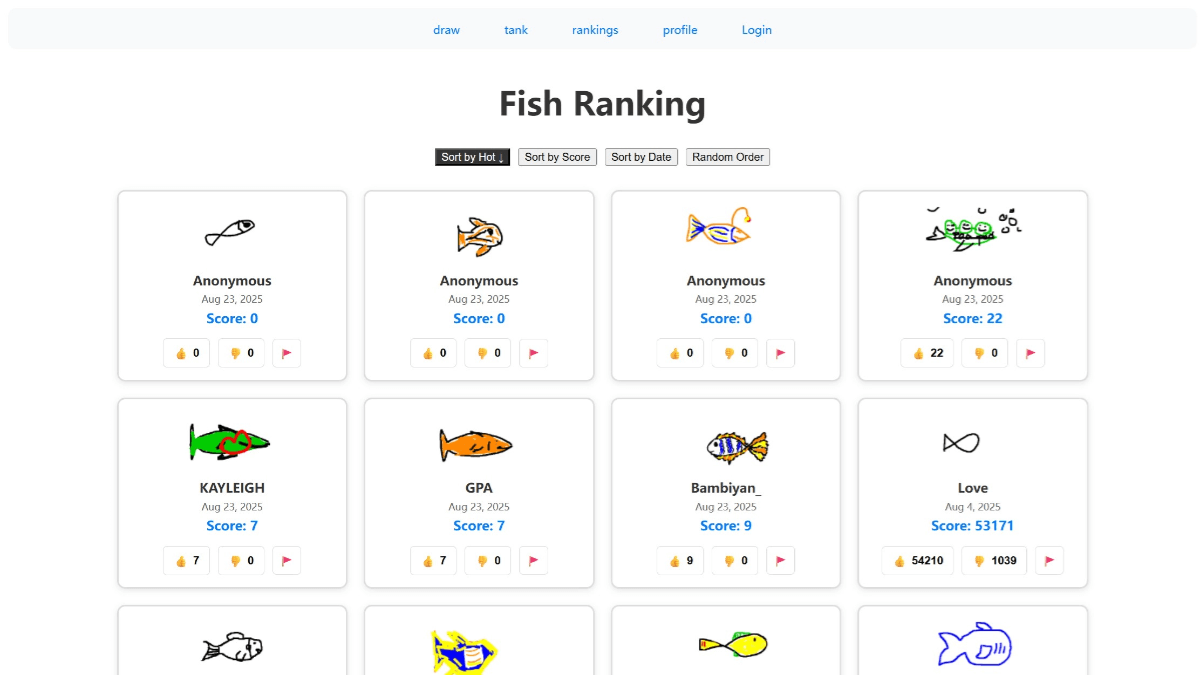 Draw A Fish - 在线AI画鱼网站,全球共享虚拟鱼缸