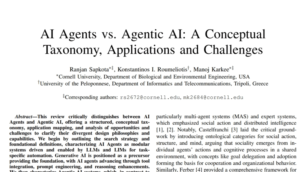 《AI Agents vs. Agentic AI:概念分类、应用和挑战》